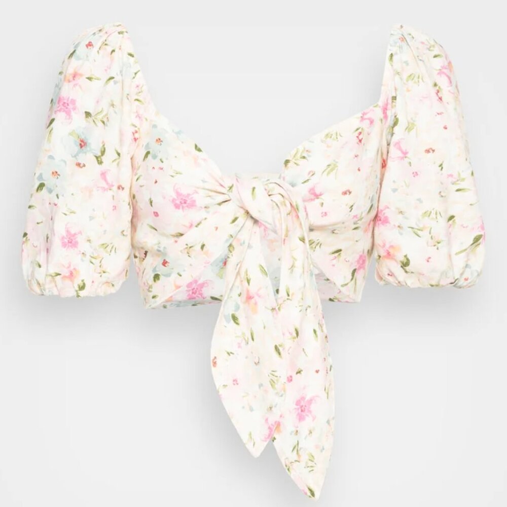 Abercrombie & Fitch Tie Front Puff Blouse 🌸